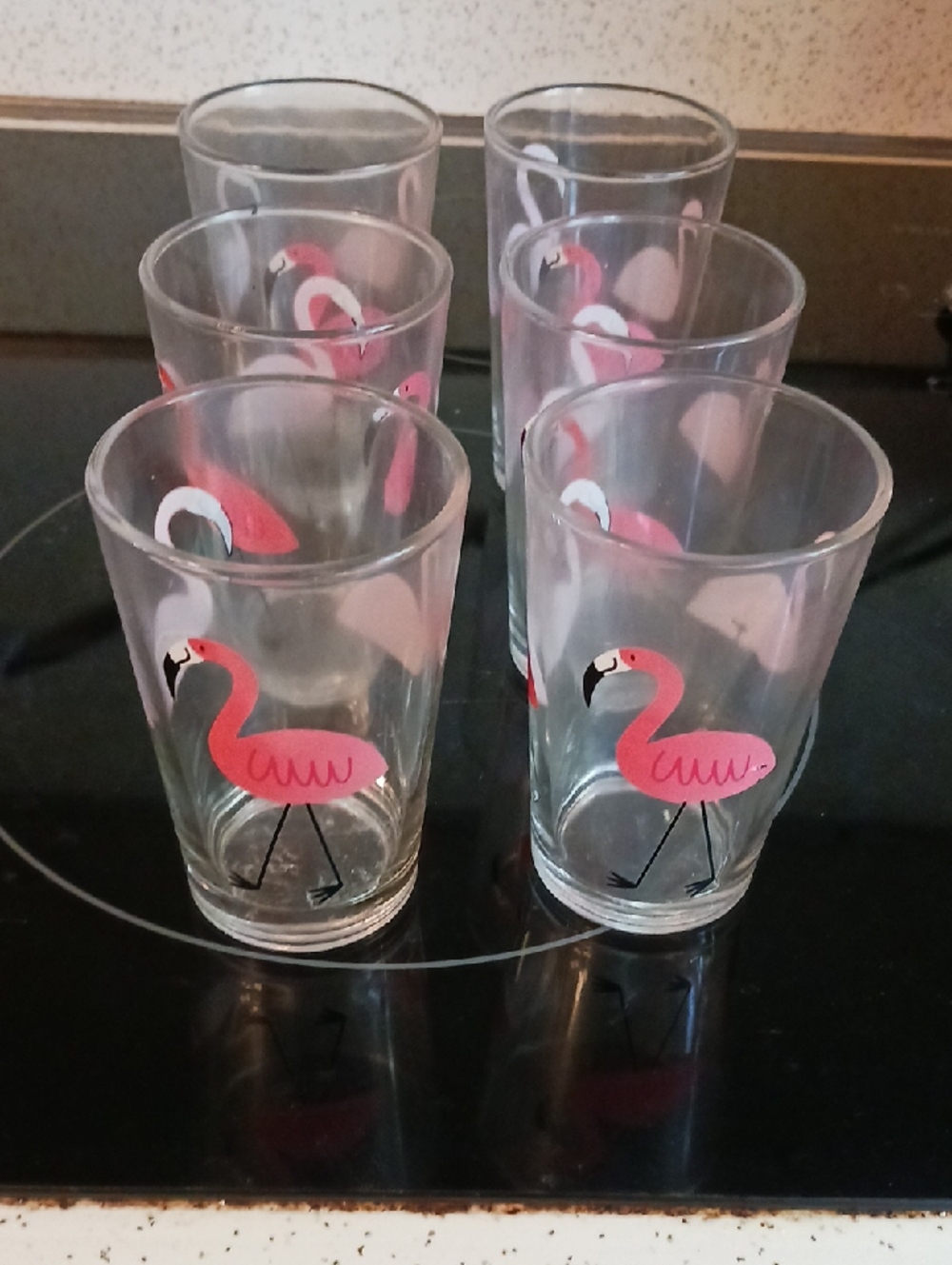 Adorable! 🦩Set of 6  Flamingo Juice Glasses - Pink Flamingo Print🦩🦩🦩🦩🦩🦩